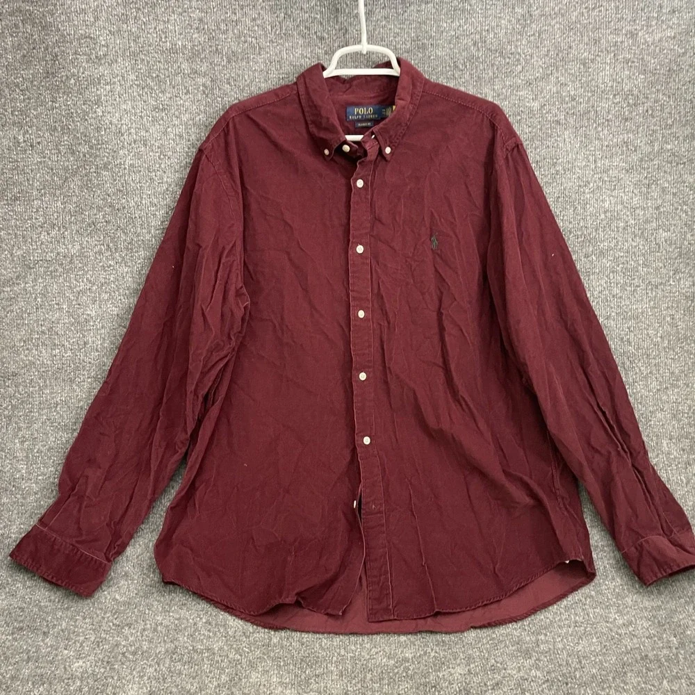 Polo Ralph Lauren Corduroy Cord Shirt Mens Sz 2XL Burgundy Button Long Sleeve